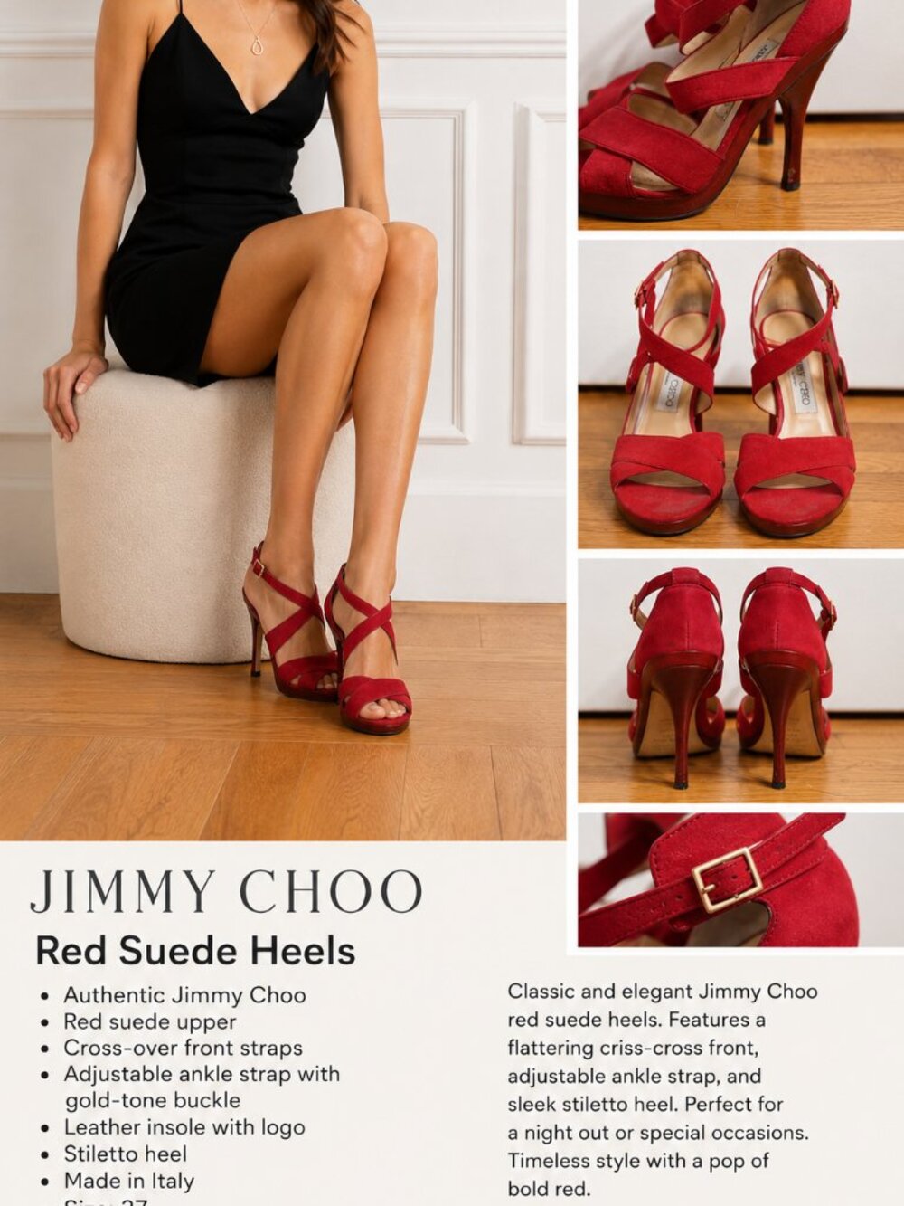 Jimmy Choo Red Suede Strappy High Heels
